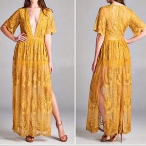 Honey punch gold/mustard lace romper